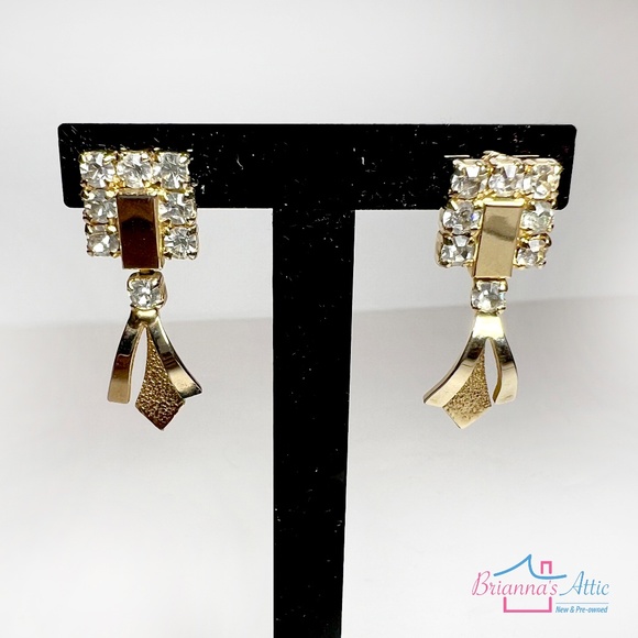 Vintage crystal and gold drop earrings stud - Picture 1 of 7
